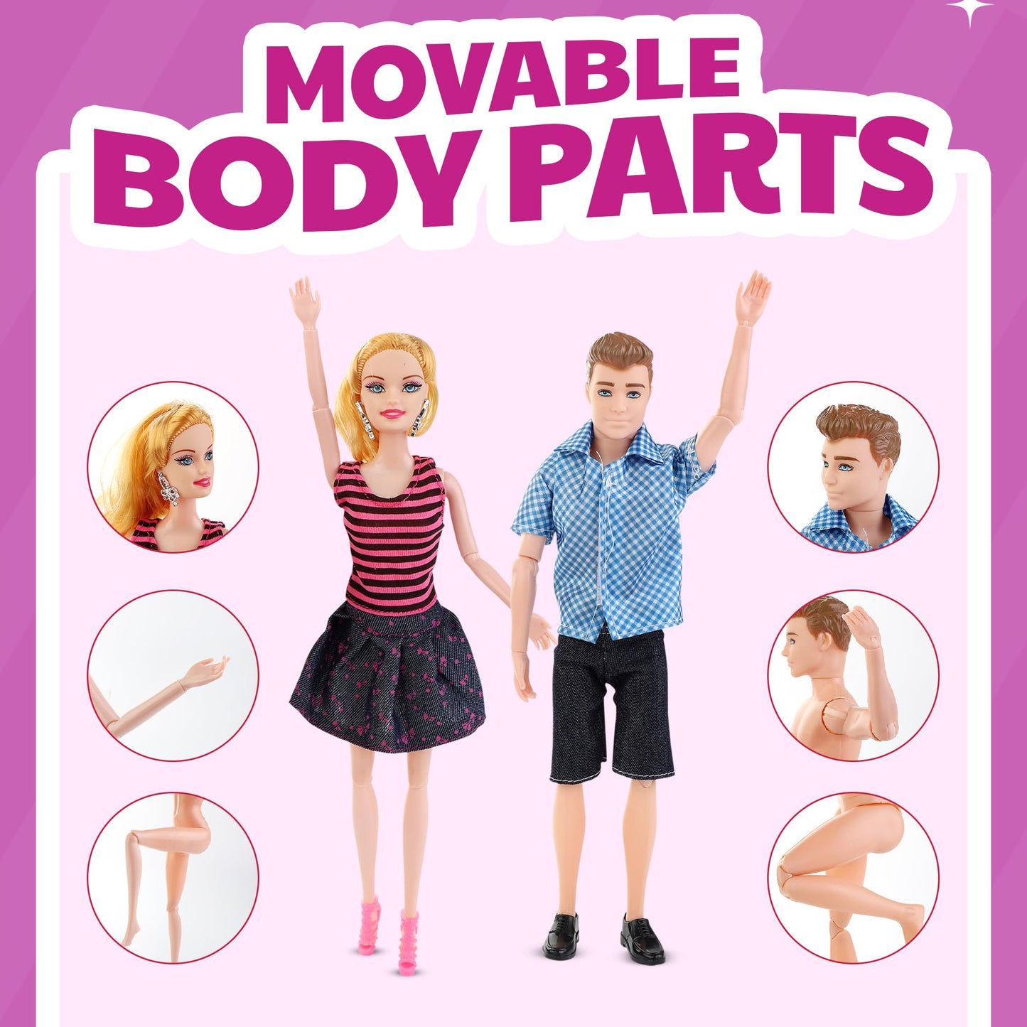 Liberty Imports Doll-Sized Convertible Car for Dolls – 2-Seater Pink Vehicle with Rolling Wheels, Seat Belts w/ Two 11.5" Dolls Included