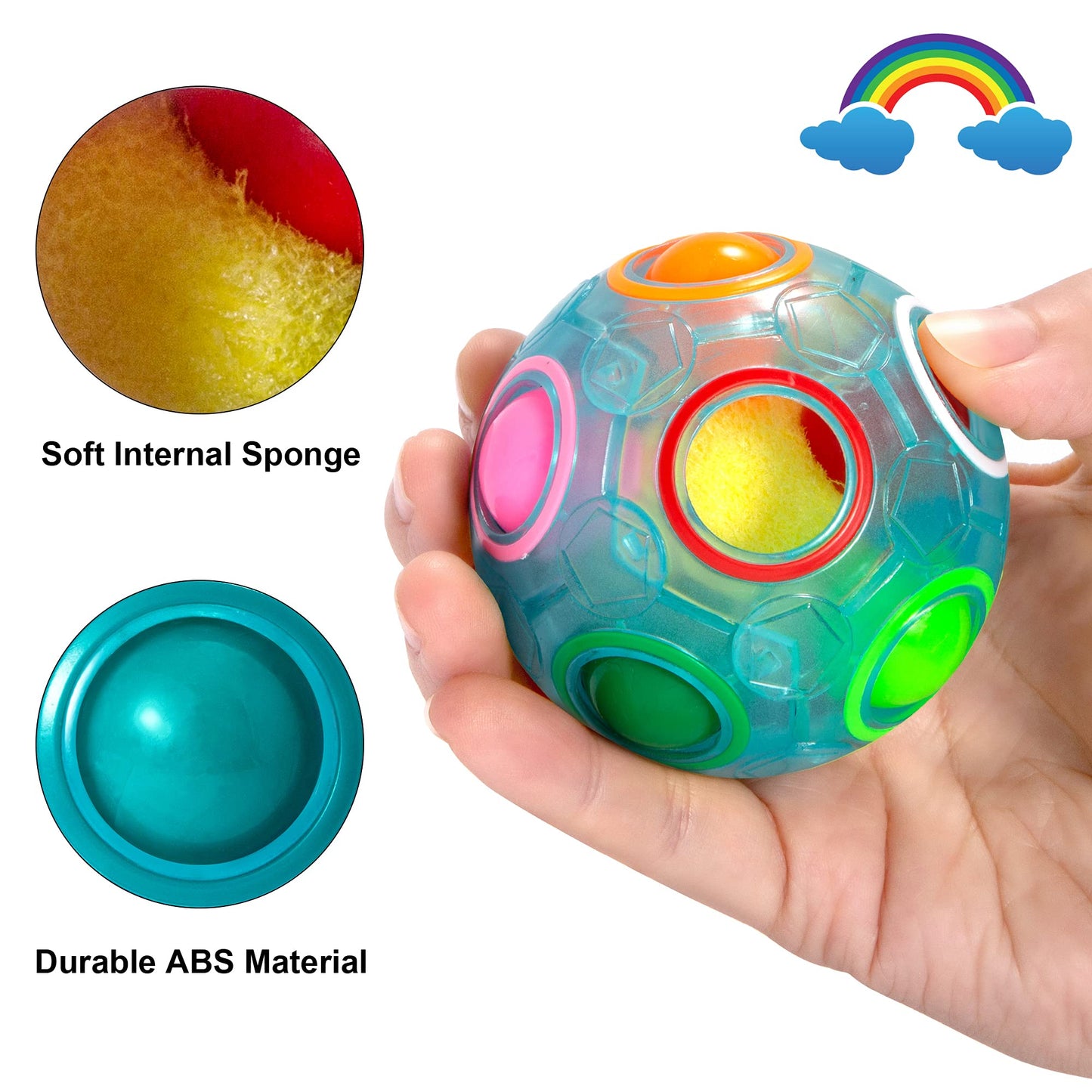 Vdealen Magic Rainbow Puzzle Ball – Fidget Brain Teaser Toy for Kids, Teens & Adults, Fun Gift for Birthday, Easter, Christmas, Blue