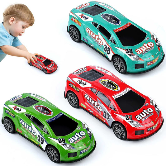 ZOHANINDL 7" Friction Power Cars 3-Pack – Push & Go Pull Back Race Trucks, Wind-Up Toys for Toddlers 3-7 Years, Boys & Girls Birthday Gift