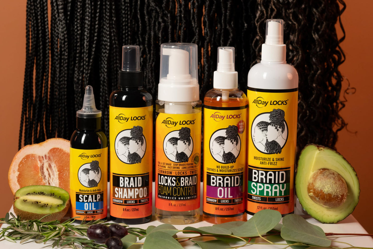 AllDay Locks Braid Oil 8oz | Moisturizes & Strengthens Hair & Scalp | Soothes Tension | Infused with Grape, Orange & Olive Oils | Nourishes Braids, Twists & Cornrows