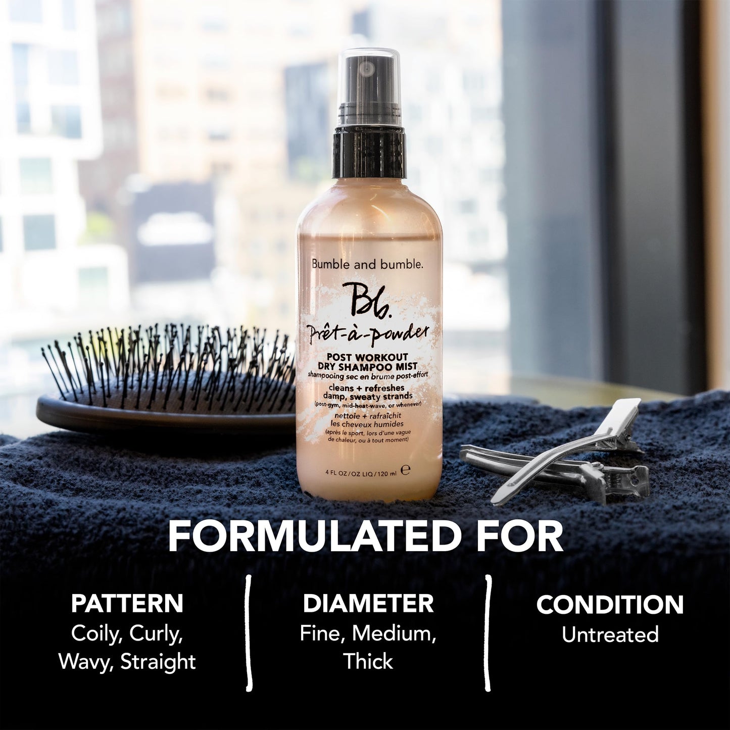 Bumble and bumble Prêt-à-powder Post Workout Dry Shampoo Mist | Non-Aerosol Hair Refresher for Sweaty Hair | Odor Eliminator for All Hair Types, 4 Fl Oz