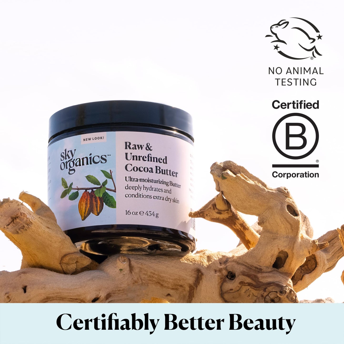 Sky Organics 100% Raw Cocoa Butter – Ultra-Moisturizing, Hydrates & Smooths Skin, Deep Conditioning for Dry or Tight Skin, 16oz