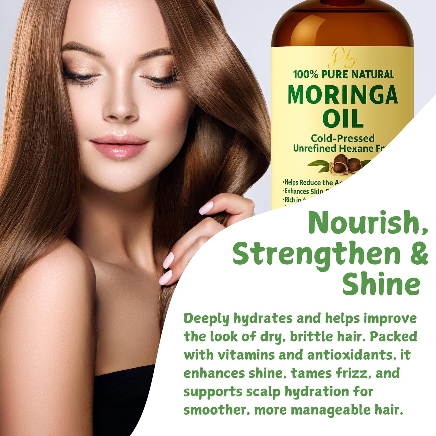Moringa Oil 100% Pure, Cold-Pressed & Unrefined – Face, Skin, Hair & Body Moisturizer, Hydrating & Anti-Aging – 4 fl oz Amber Bottle