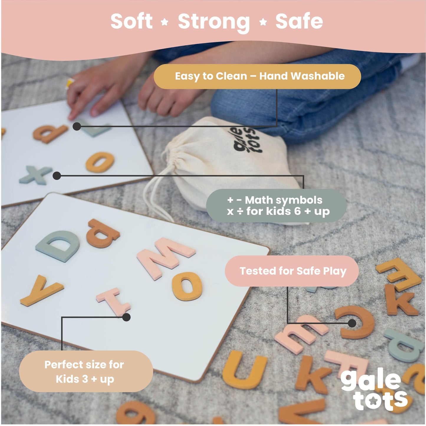 Gale Tots Magnetic Letters and Numbers - 135 PCS Alphabet Magnets in Soft Foam - Neutral Aesthetic Colors ABC Fridge Magnets for Kids