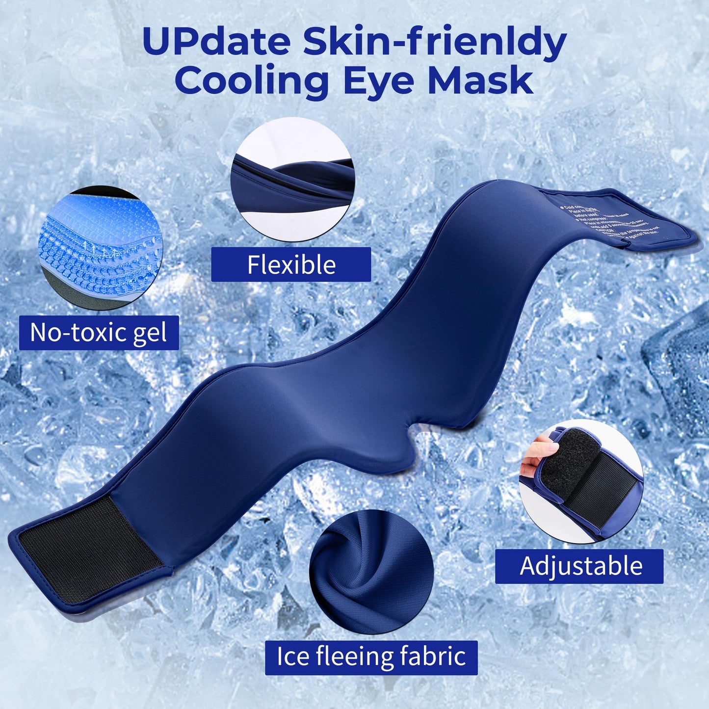 Cooling Gel Eye Mask for Puffy Eyes & Migraine Relief, Reusable Cold Compress, Dark Circles, Post-Surgery, Flexible Ice Pack (Blue)