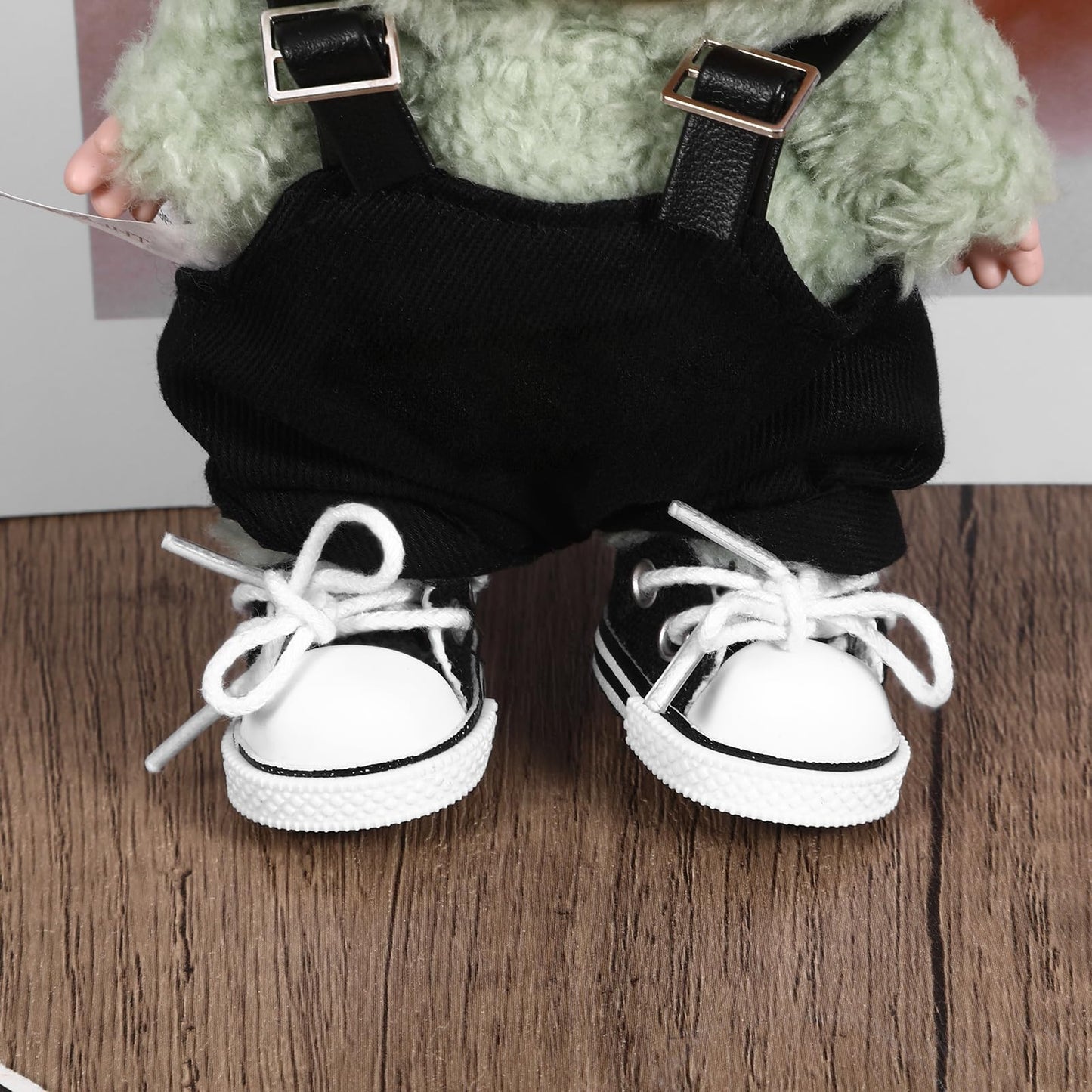 2 Pcs Mini Doll Shoes for 17cm Dolls, Cute Black & Pink Canvas Sneakers, 5.9in Doll Accessories, Doll Not Included