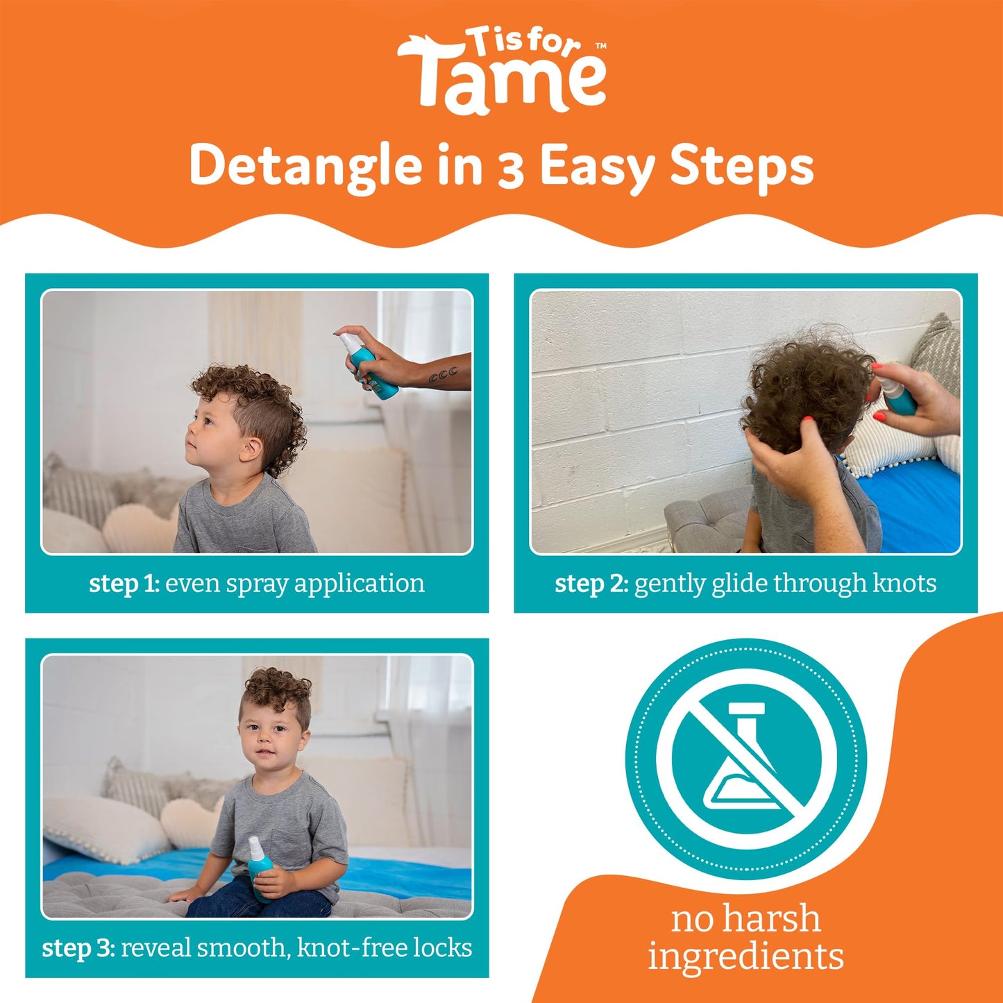 T is for Tame - Taming & Detangling Spray - Children's Hair Tamer with Natural Coconut Oil For Tangles, Knots & Frizz (Pack of 1)