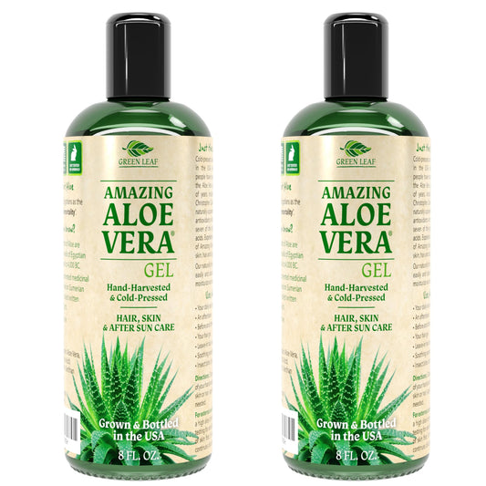 Amazing Aloe Vera Gel 100% Pure & Freshly Cut - Natural Sunburn, After Shave, Face, Skin & Hair Care - Unscented, Vegan - 16oz (2x8oz)