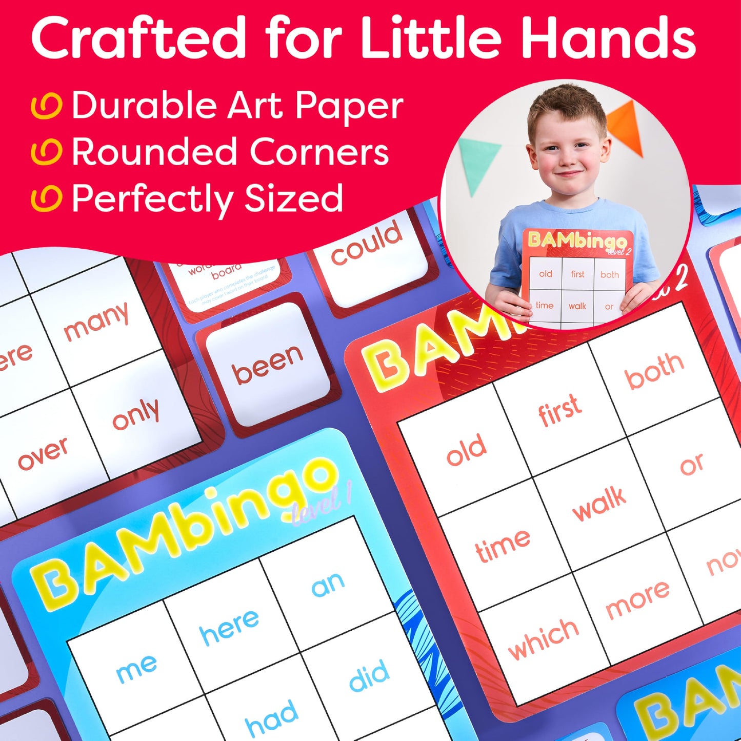 THE BAMBINO TREE Sight Word Bingo Game Levels 1 & 2 - Fun Educational Reading Game for Kids, Kindergarten & 1st Grade - Dolch & Fry Word Lists