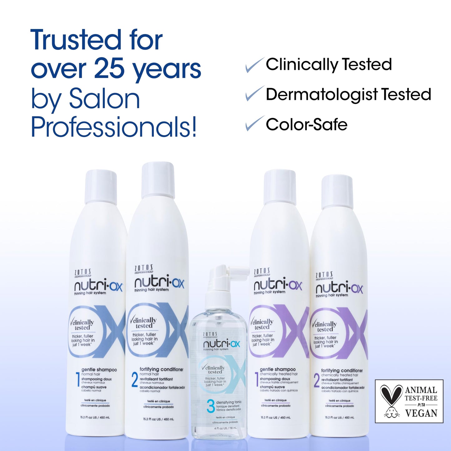 NUTRI-OX Gentle Shampoo for Thinning Hair, Normal Hair Type | Promotes Thicker, Fuller-Looking Hair | Peppermint, Color-Safe, 15.2 Fl Oz