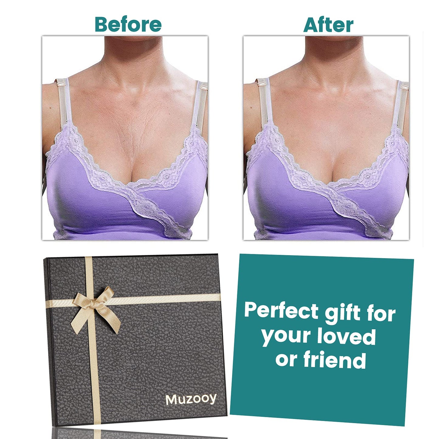 Muzooy 4-Pack Chest Wrinkle Pads – Reusable 100% Medical Grade Silicone Décolleté Anti-Wrinkle Patches, Overnight Skin Smoother