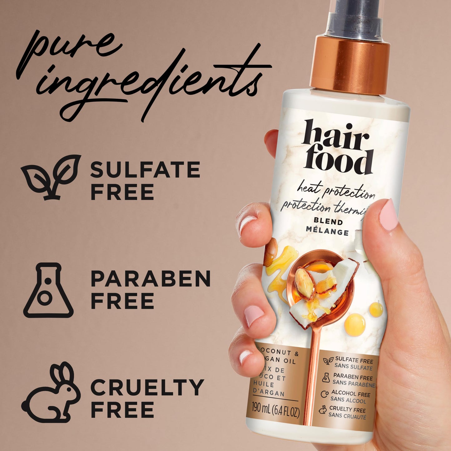 Hair Food Coconut & Argan Oil Heat Protectant Spray, 450°F Protection, Sulfate & Paraben Free, Adds Shine, Safe for All Hair Types, 6.4 Fl Oz