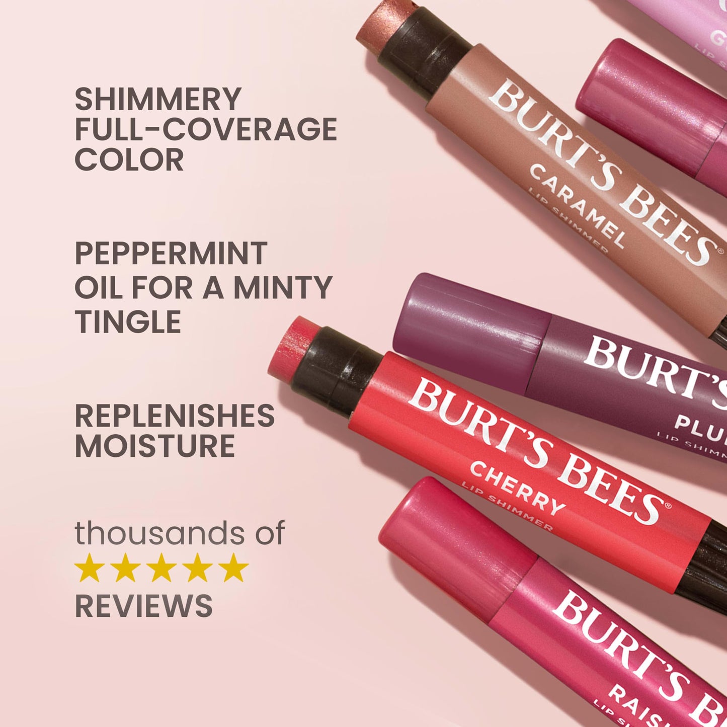 Burt's Bees Lip Shimmer Nude Collection - Tinted Moisturizing Lip Balm, Natural Hydration & Glow, Buildable Color, 3 Pack x 0.09 Oz