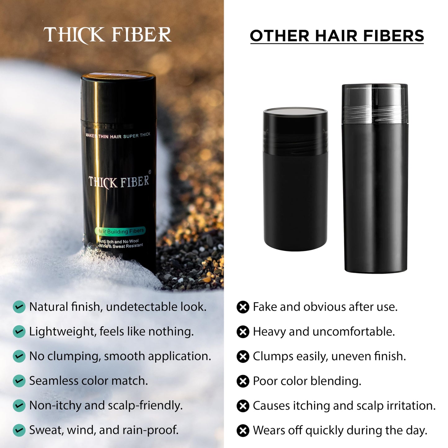 THICK FIBER Hair Fibers for Thinning Hair & Bald spots (DARK BROWN) - 25g Bottle - Conceals Hair Loss in Seconds - Hair Powder for Women & Men