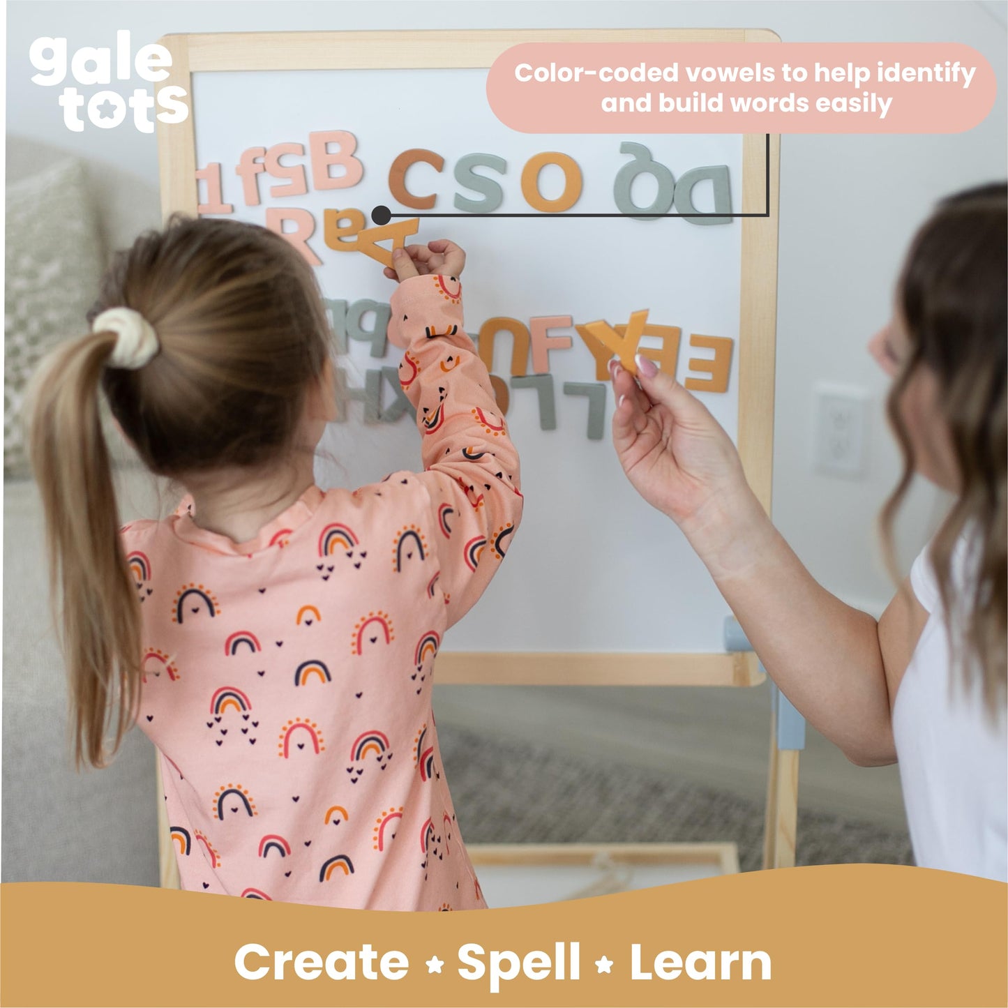 Gale Tots Magnetic Letters and Numbers - 135 PCS Alphabet Magnets in Soft Foam - Neutral Aesthetic Colors ABC Fridge Magnets for Kids