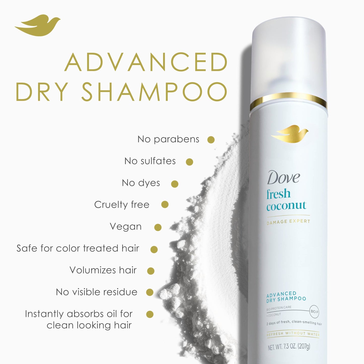 Dove Advanced Dry Shampoo Fresh Coconut Refresh & Revive Hair Without Water for Clean & Fresh Hair 7.3 oz