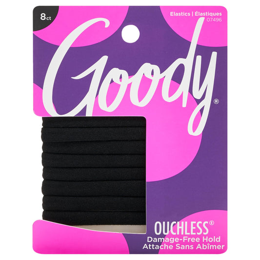 Goody Ouchless Seamless Hair Elastics, 8 Ct Black – Damage-Free, No-Snag Gentle Hold Hair Ties for All Hair Types, Men & Women, Everyday Styling