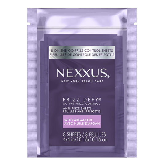Nexxus Frizz Defy hair care package on a white background
