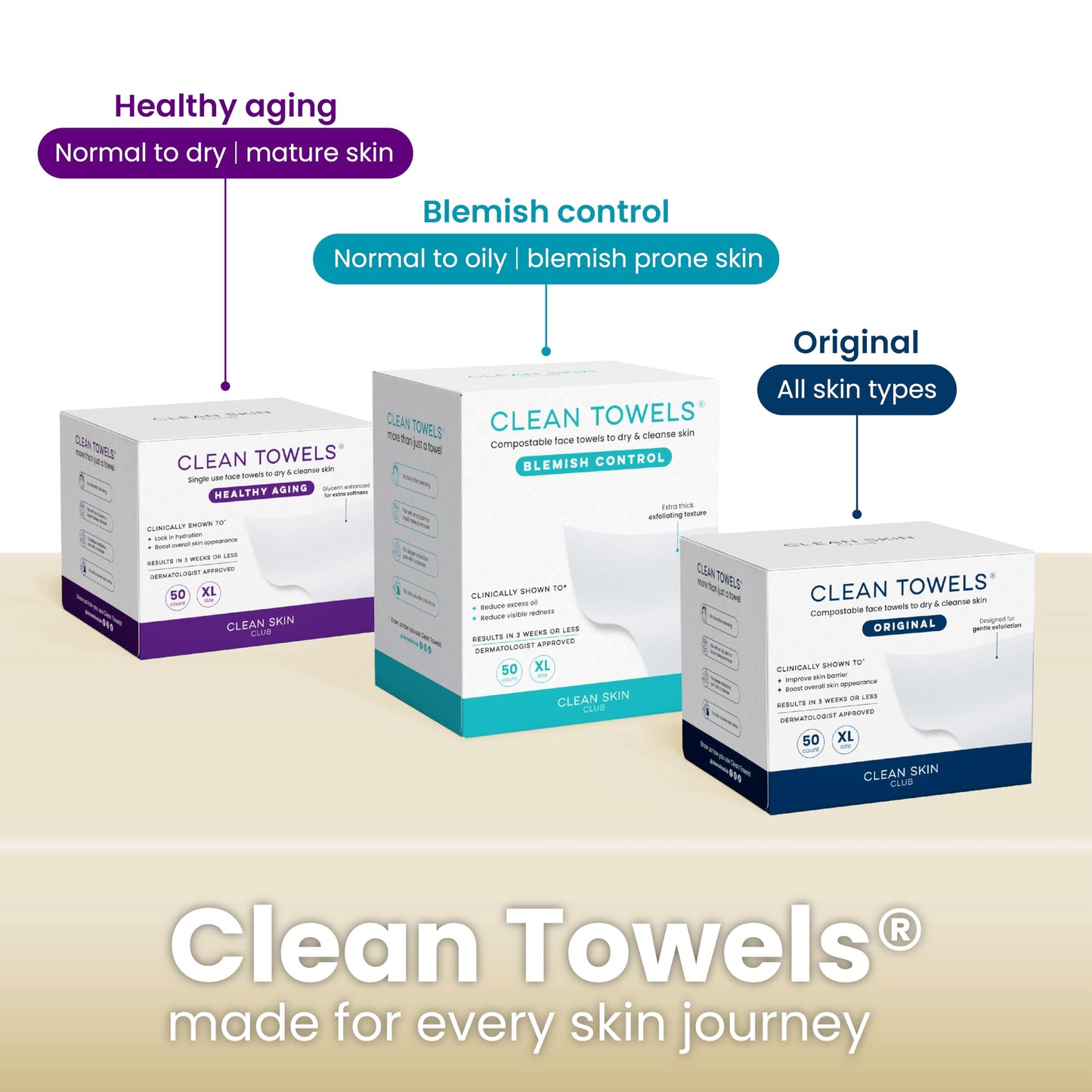 Clean Skin Club Bamboo Viscose Clean Towels XL – 100% USDA Biobased Disposable Face Towels, Ultra Soft Makeup Remover Dry Wipes, 50 Count