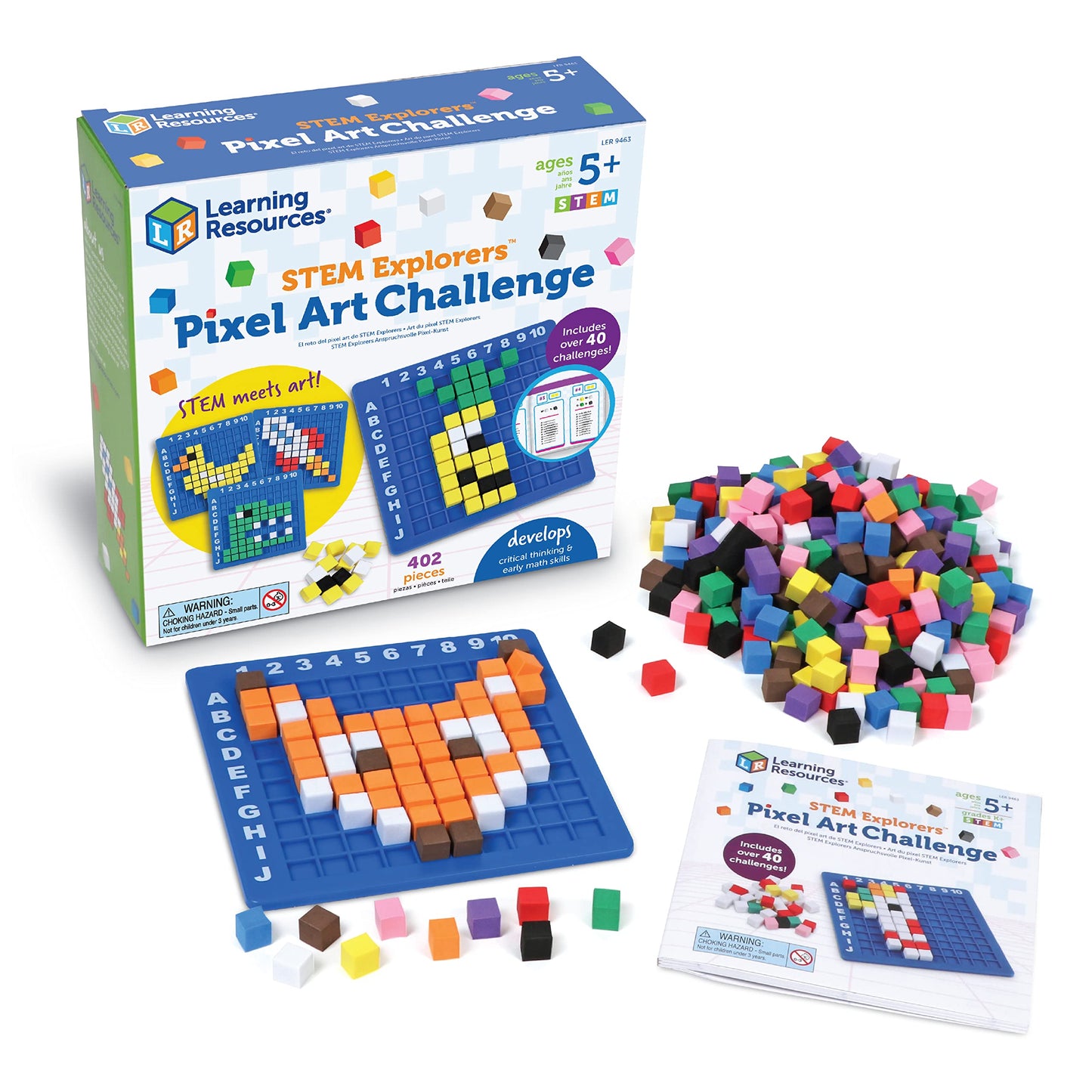 Learning Resources STEM Explorers Pixel Art Challenge - Math & Pattern Block Activity Set for Kids, Creative STEM Building & Learning Toy