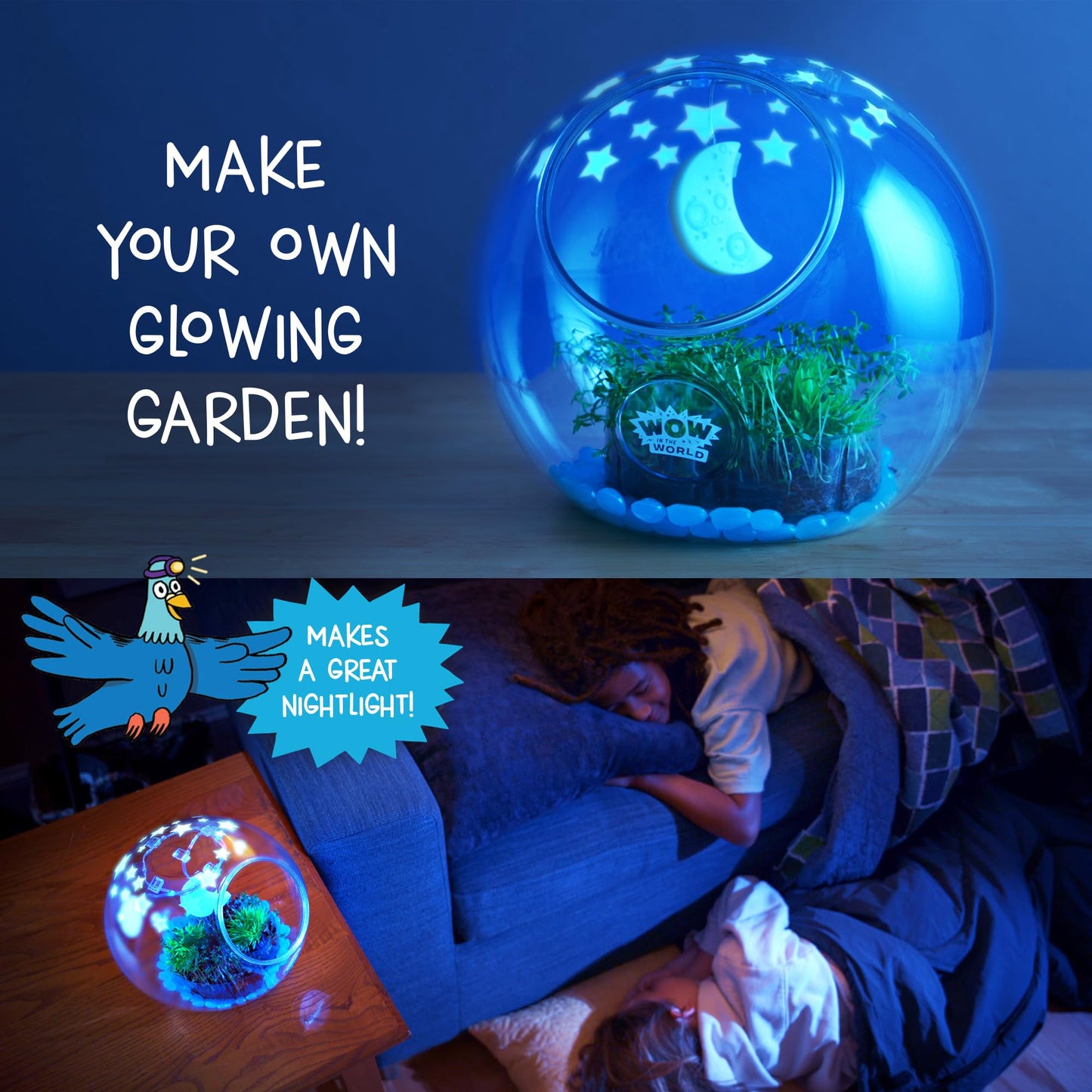 Wow in The World Light-Up Terrarium by Thames & Kosmos | Grow & Decorate Plants, Glow-in-the-Dark, UV Lights, STEM Toy for Kids 6+