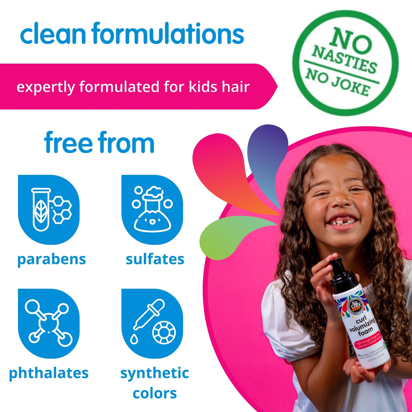 SoCozy Kids Curl Volumizing Mousse – Lightweight Foam for Curly Hair, Adds Shine & Volume with Panthenol, Keratin & Proteins, Sulfate-Free, 6 Fl Oz