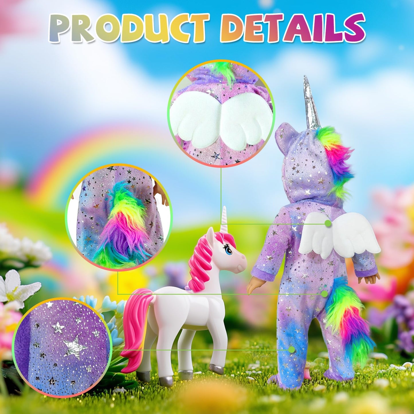 WONDOLL 2-Sets 18-inch Doll-Clothes Set - Unicorn Clothes with Hair Clip and Headband - Compatible with All 18 inch Dolls Accessories for Kids