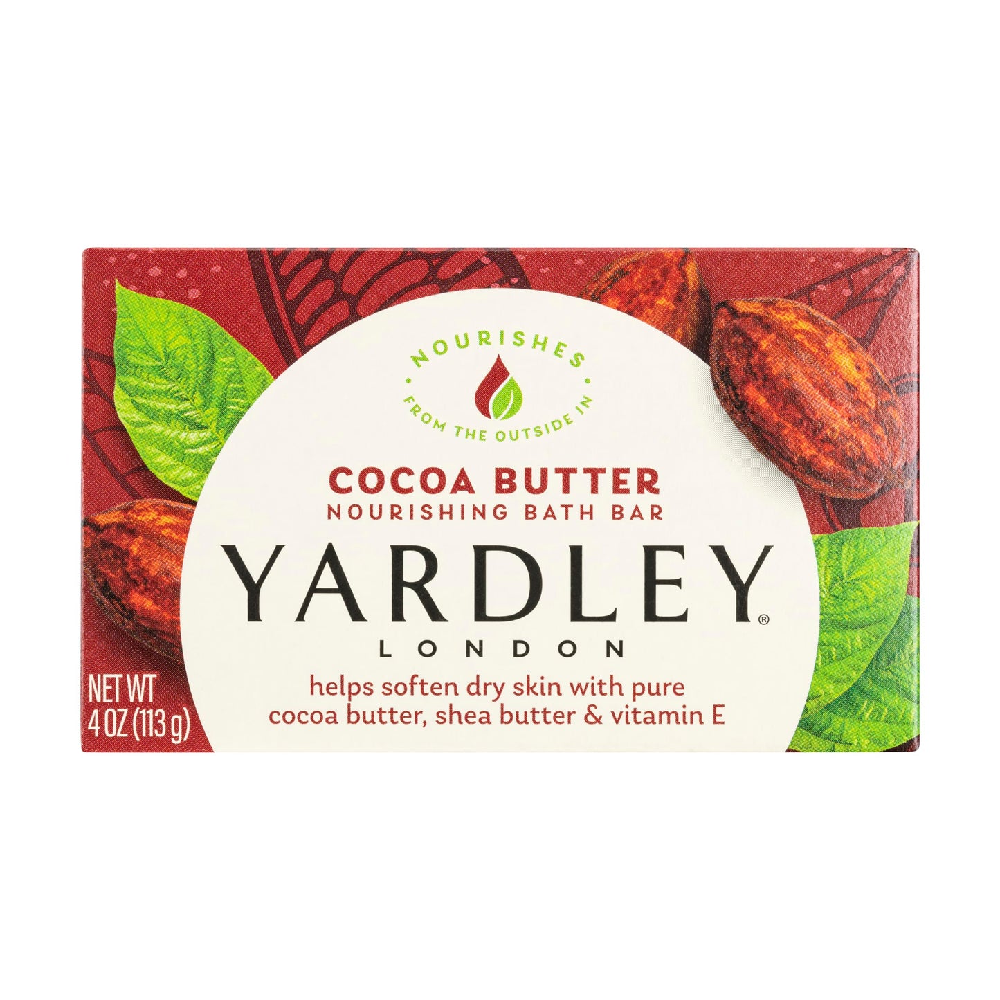 Yardley London Cocoa Butter Bath Soap Bar 4 oz – Nourishing Bar with Shea Butter & Vitamin E, Softens Dry Skin, Single Soap Bar