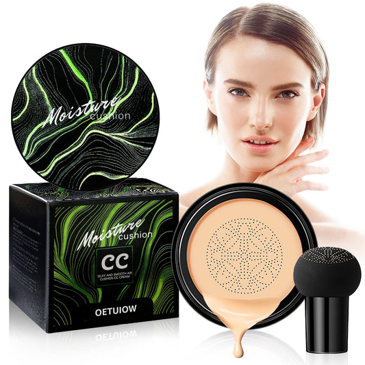 Mushroom Head Air Cushion CC Cream & BB Cream - Strong Concealer, Moisturizing Makeup Base Primer, Even Skin Tone, Long-Lasting (Buff Beige)