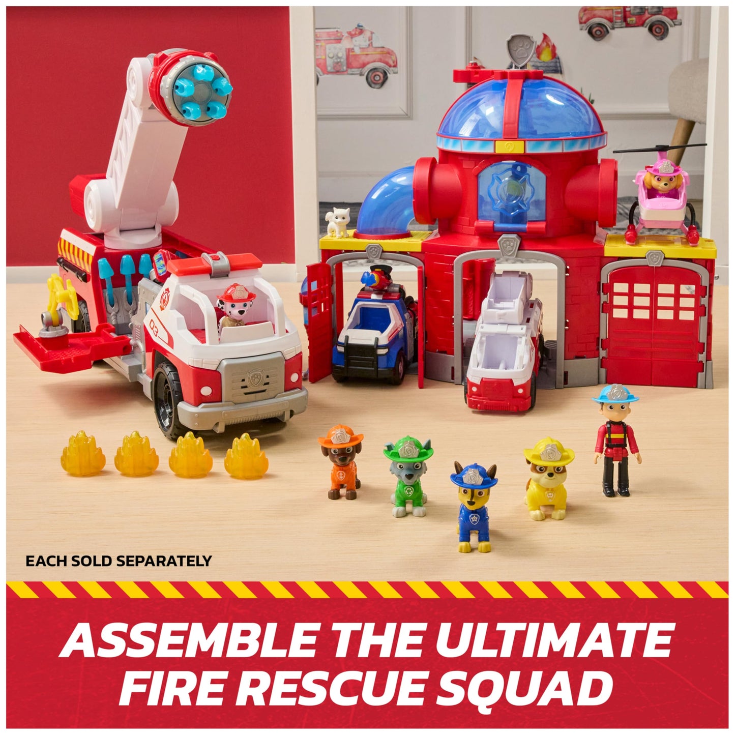 Paw Patrol Fire Rescue: Marshall Rescue Fire Engine with Action Figure & Projectile Launcher & Toy Truck, Kids Toys for Boys & Girls Ages 3 and Up