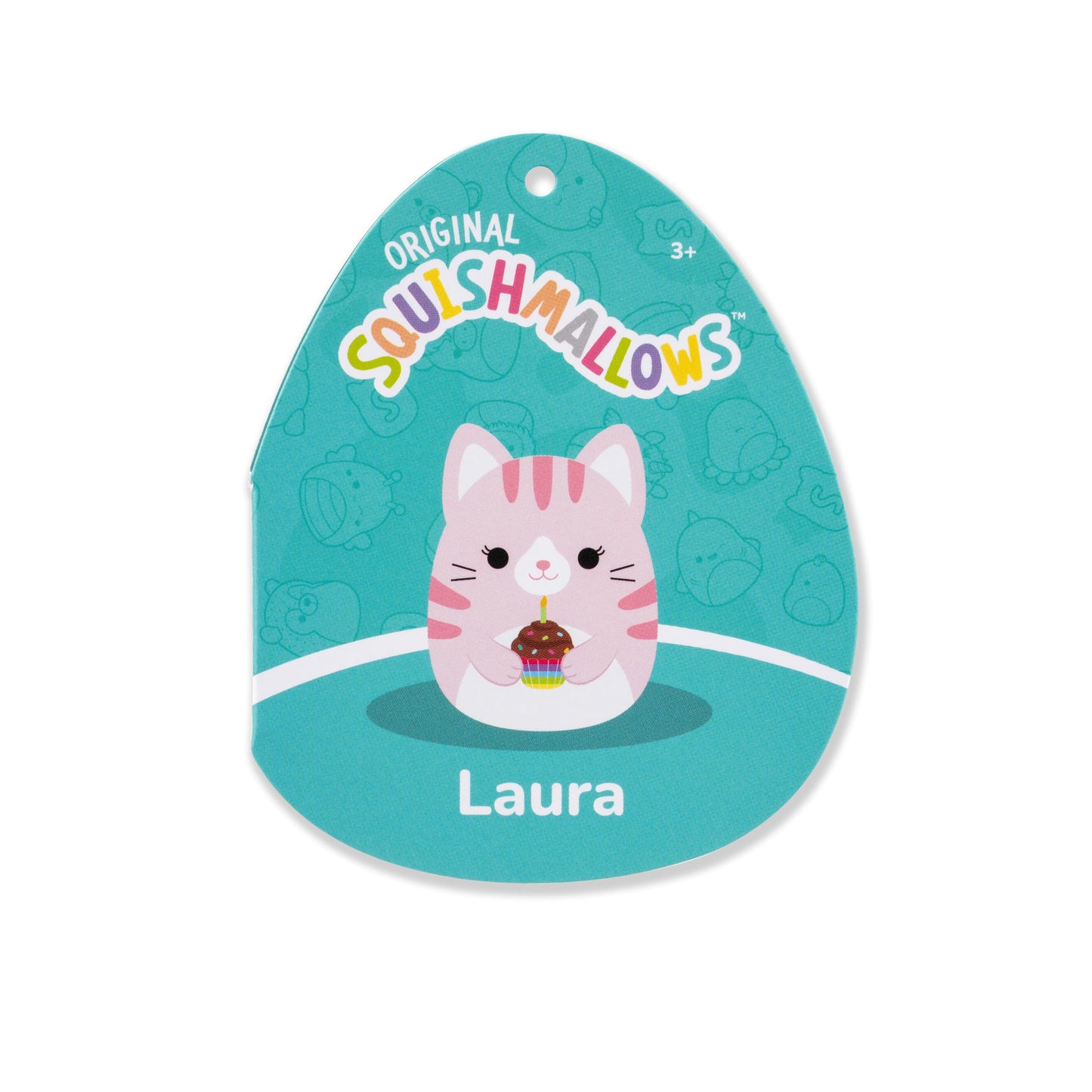 Squishmallows Original 14in Laura The Pink Tabby Cat Holding Birthday Cupcake – Official Jazwares Plush (Large)