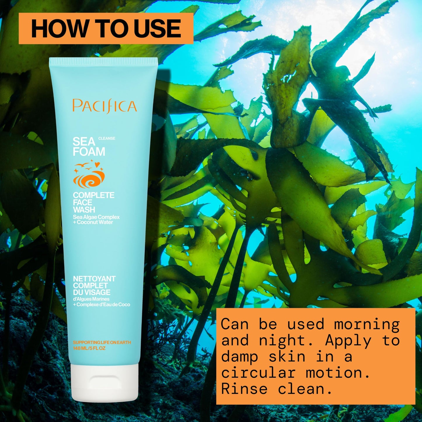 Pacifica Sea Foam Face Cleanser – Gentle Daily Foaming Wash with Coconut Water & Sea Algae, Removes Makeup, Vegan, Oily/Combo Skin