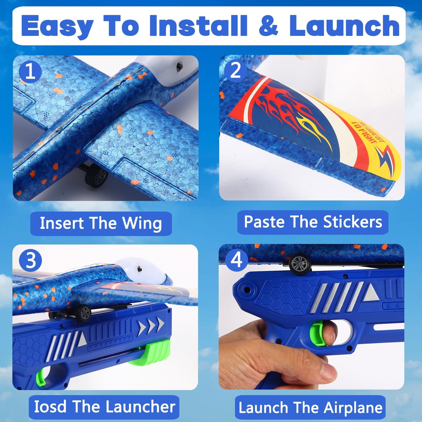 RshMgFun 3-Pack LED Foam Airplane Launcher Toy for Kids – Outdoor Flying Fun, Exciting Airplane Toys for Boys & Girls Ages 3-12