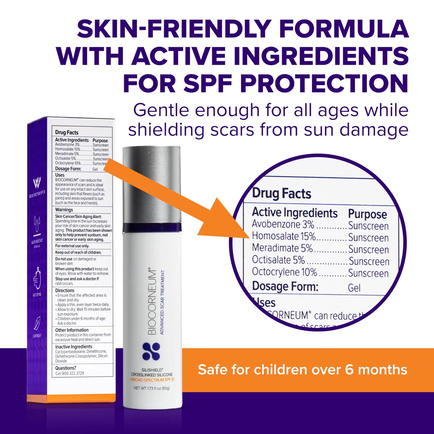 Biocorneum Scar Treatment Gel with Silishield® & SPF 30, 10g – Fast-Drying Silicone Gel for New & Old Scars, Kids 6+ Months, USA Made