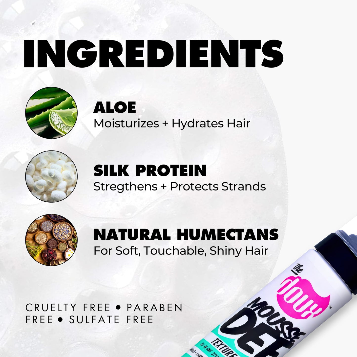 The Doux Multi-Use Mousse Def Texture Foam – Styling Mousse for Curly & Textured Hair, Adds Curl Definition, Volume & Shine, Curl Cream Alternative