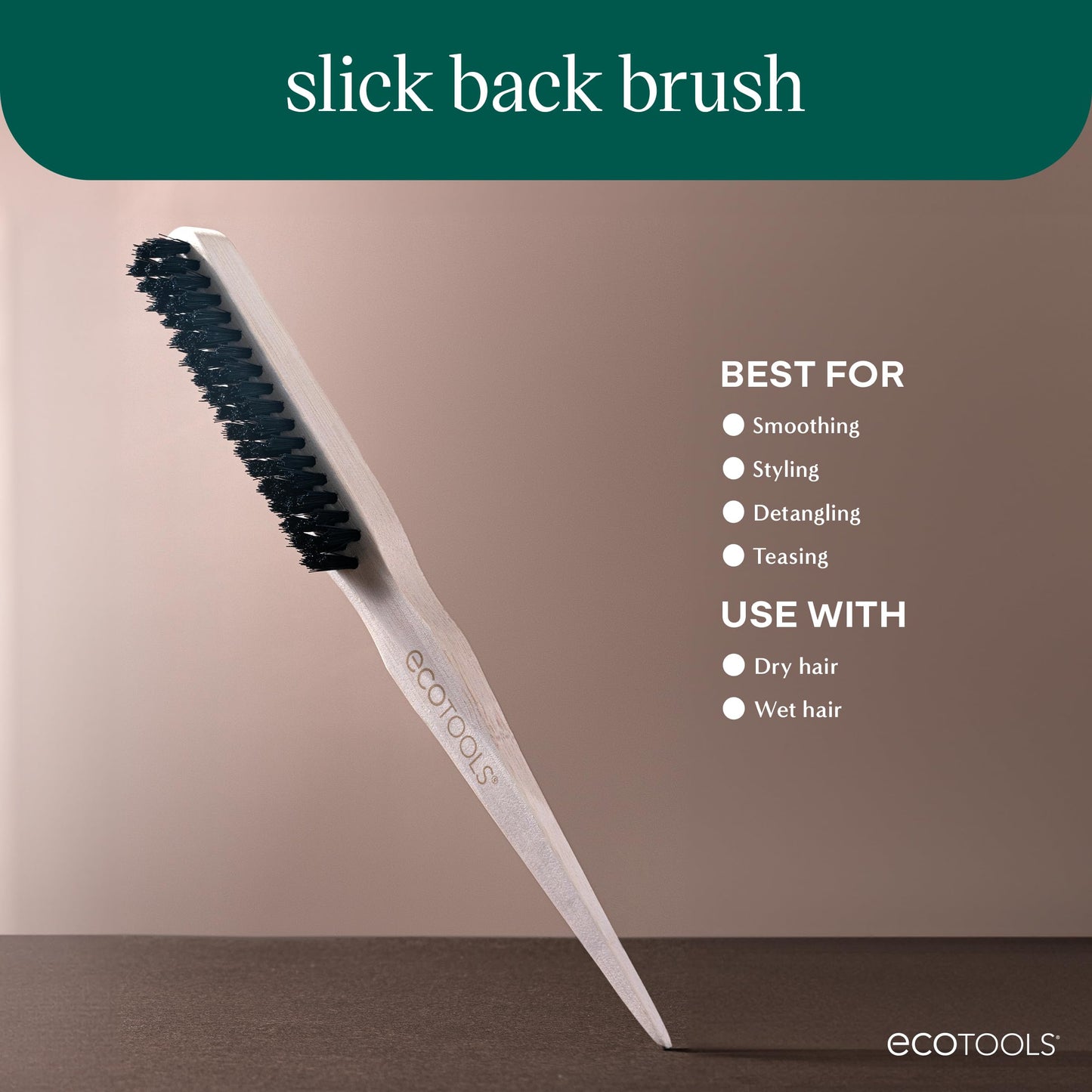 EcoTools Slick Back Hairbrush | Small Styling Brush for Perfect Ponytail or Bun | Smooth, Tease & Tame Frizz | Bamboo Handle & Vegan Bristles