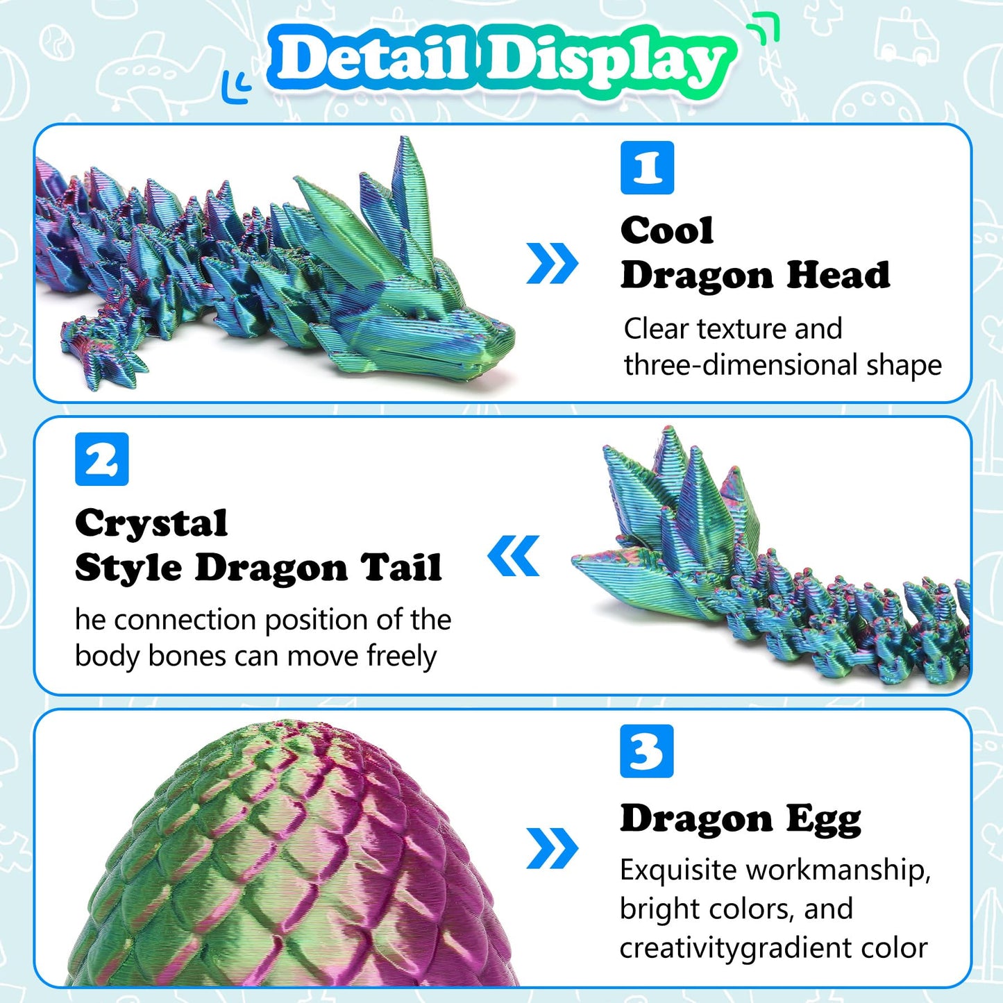 3D Printed Dragon Surprise Egg with Dinosaur Fidget Toy for Kids – Birthday, Halloween & Christmas Gift, Indoor/Outdoor Fun (Green)