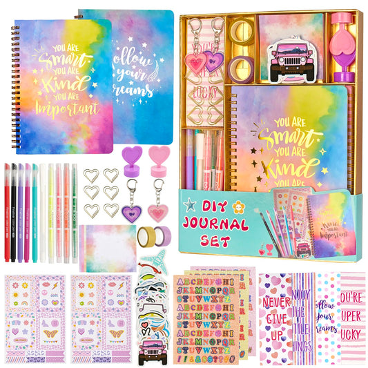OIHEW 2-PC DIY Journal & Scrapbook Kit for Girls 8-14, Includes Stickers, Stationery, Crafts, Birthday & Christmas Gift Set