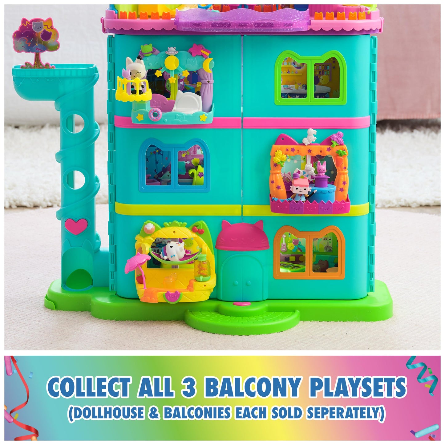Gabby’s Dollhouse, Cakey’s Fruit Smoothie Balcony Playset, 8-Pcs with Toy Figures, Dollhouse Accessories & Sensory Play, Kids Toys for Girls & Boys 3+