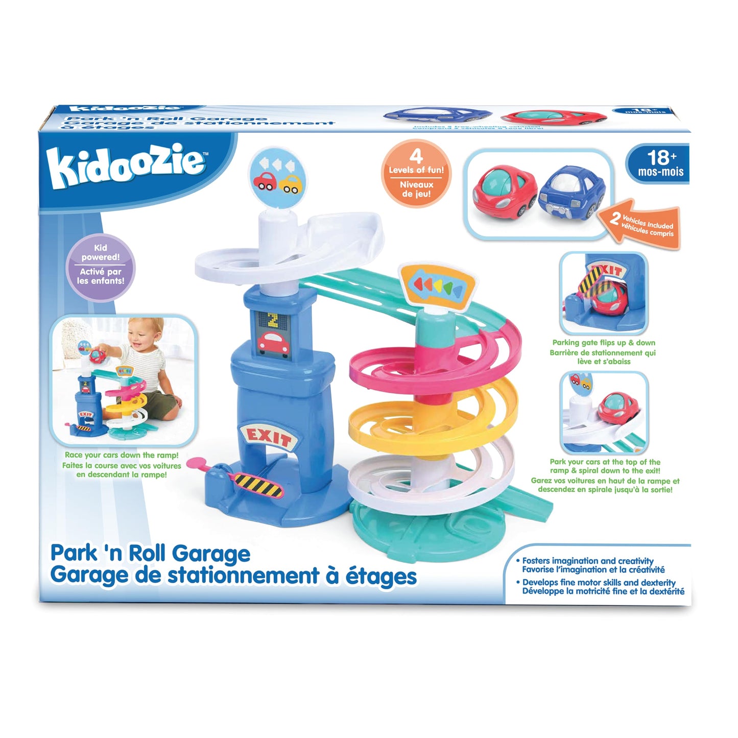 Kidoozie Park 'n Roll Garage - 4-Story Spiral Ramp Parking Fun for Toddlers 18+ Months!