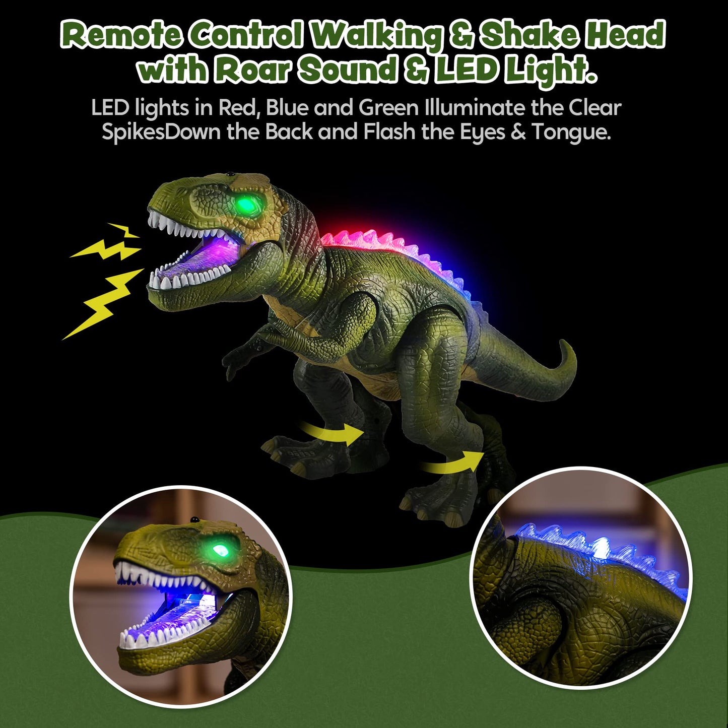 JOYIN Remote Control T-Rex Dinosaur Toy for Kids 3+ – Roaring, Walking, Dancing, Light-Up Electronic Robot, Birthday Gift