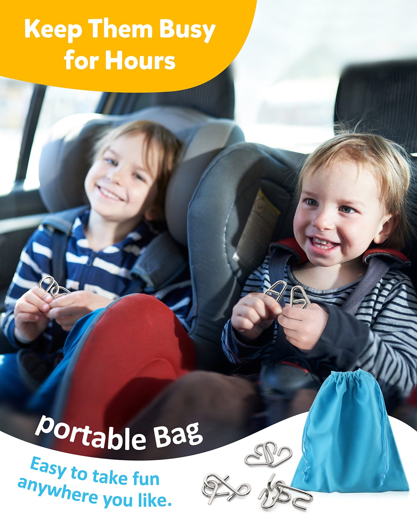 Coogam 16-Piece Metal Wire Puzzle Set with Pouch – Brain Teaser, IQ Challenge, Interlock & Chinese Ring Magic Trick Toy for Kids & Adults