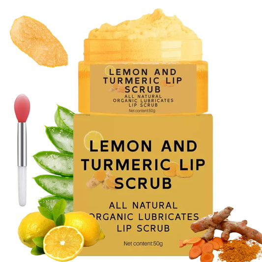 Turmeric Lip Scrub with Lemon – Natural Sugar Exfoliator for Dry, Chapped Lips, Smooths Lines, Hydrates & Nourishes Dark Lips