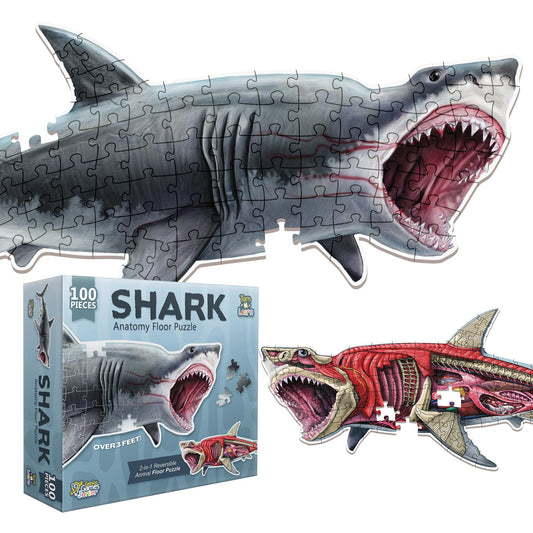 Shark Animal Anatomy 100-Piece Double-Sided Floor Puzzle – Large Educational Jigsaw for Kids Ages 3-10, Toddlers & Family Fun