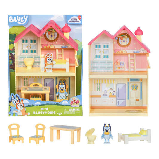 Bluey Mini Home Playset with Carry Handle – Compact House, 3 Rooms (Kitchen, Bedroom, Bathroom) + Figure & 5 Play Pieces
