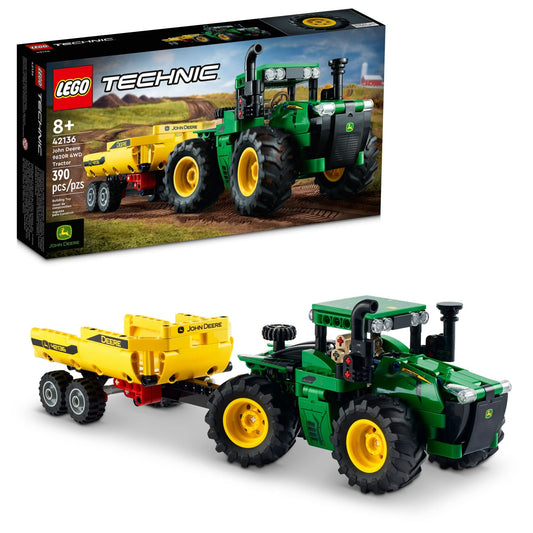 LEGO Technic John Deere 9620R 4WD Tractor Set 42136 with Trailer – Realistic Farm Construction Model for Kids 8+