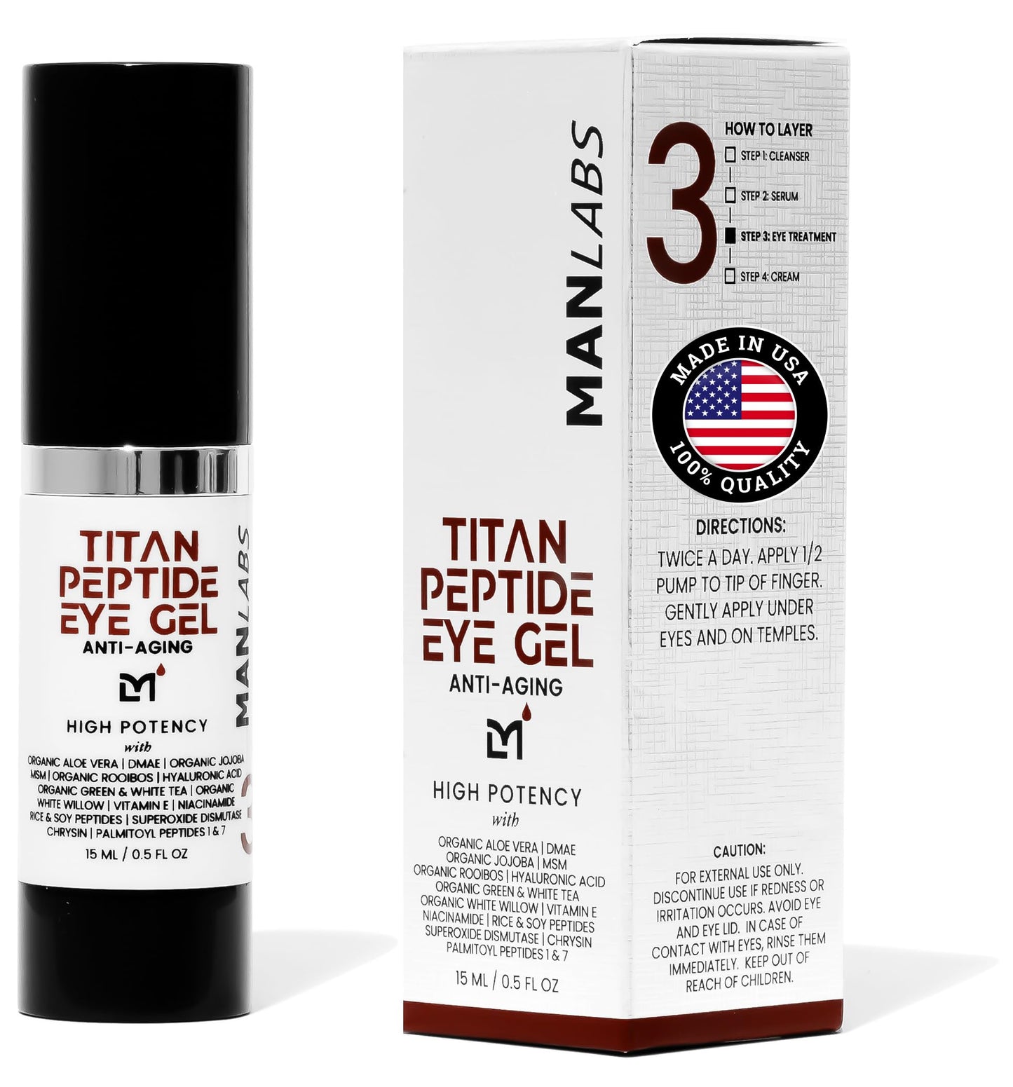 Man Labs Titan Peptide Cooling Eye Gel for Men – Anti-Aging, Dark Circles, Puffiness – Peptides, HA, DMAE, MSM, Unscented