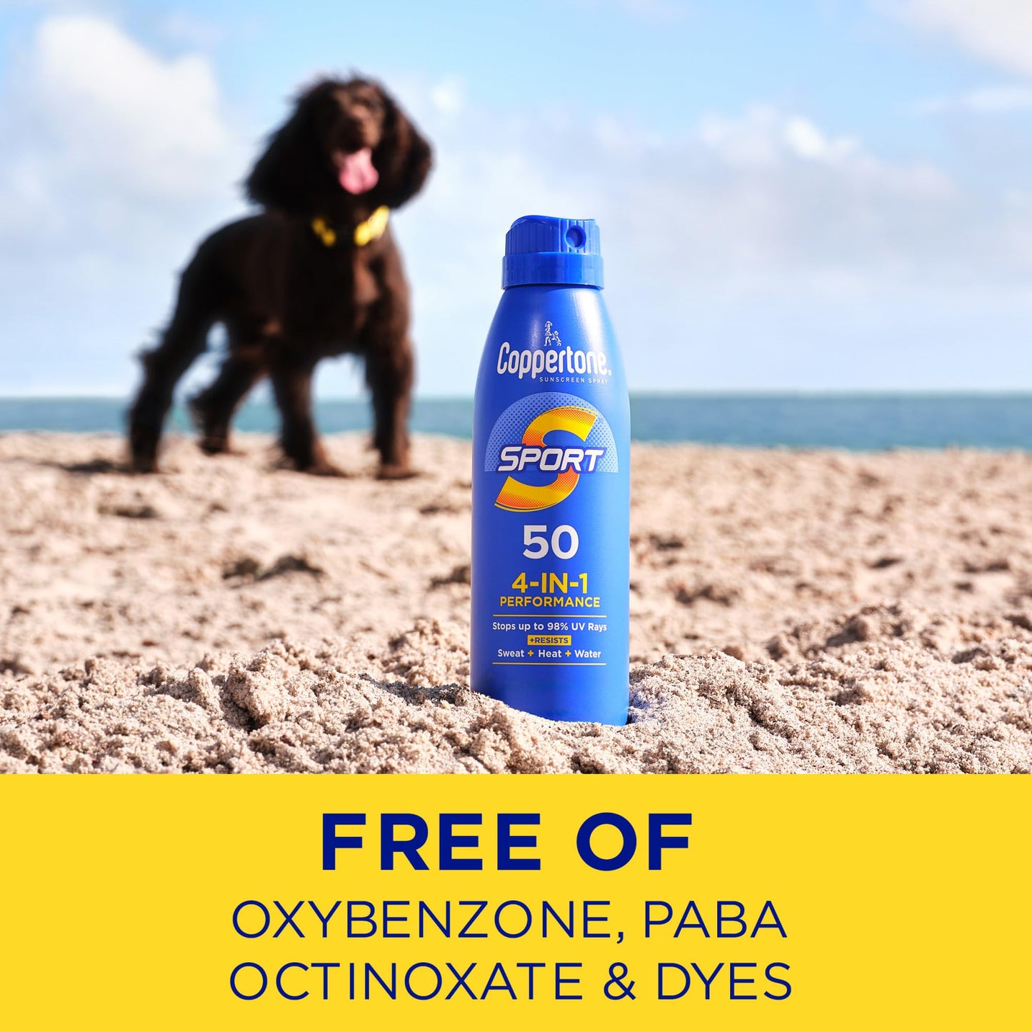 Coppertone Sport SPF 50 Sunscreen Spray, Sweat & Water Resistant, Oxybenzone-Free, Lightweight Sunblock, 5.5oz, Pack of 3