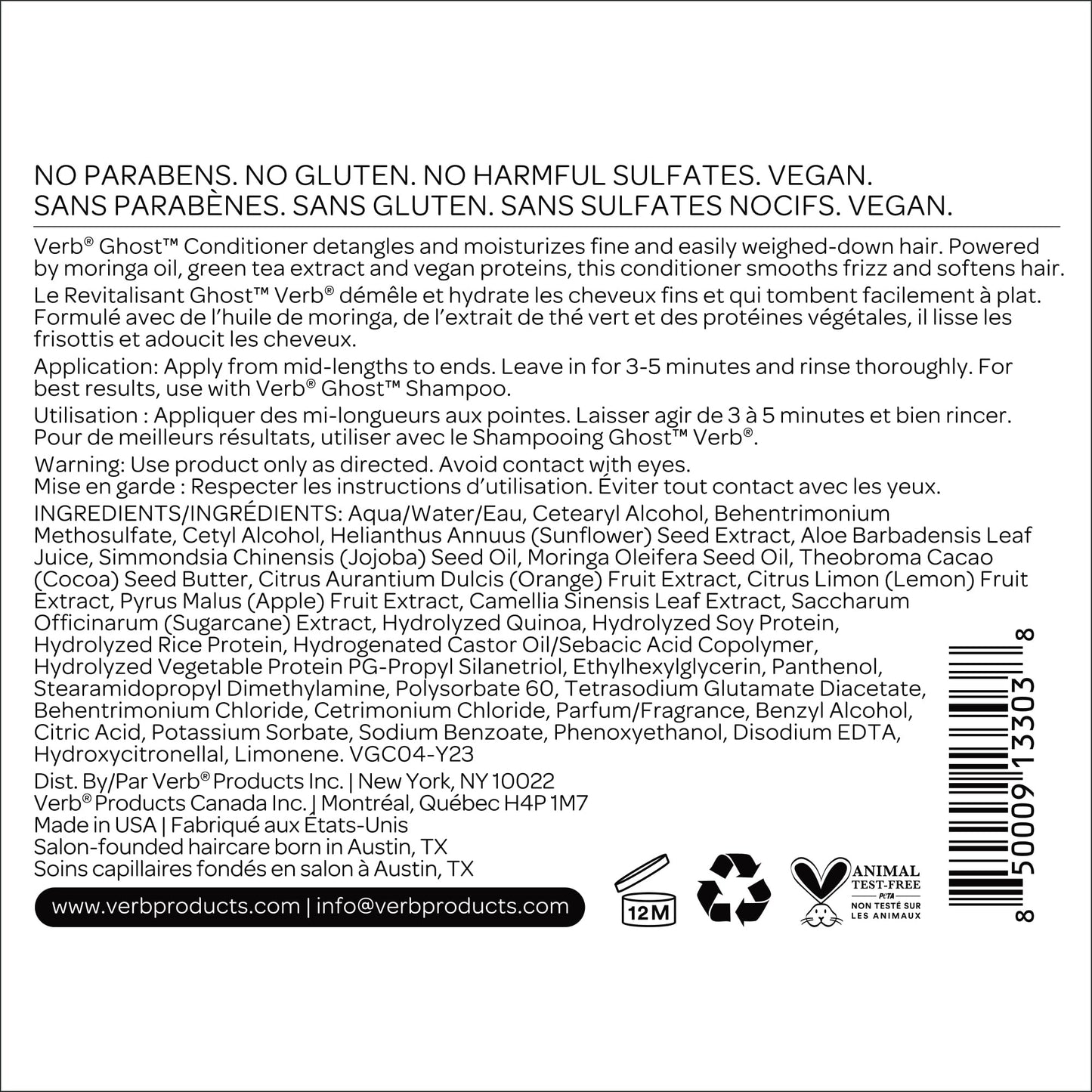 VERB Ghost Shampoo & Conditioner Duo Set 12 fl oz | Moringa Oil Infused | Cleanses & Moisturizes Fine Hair | Vegan, Paraben & Sulfate Free