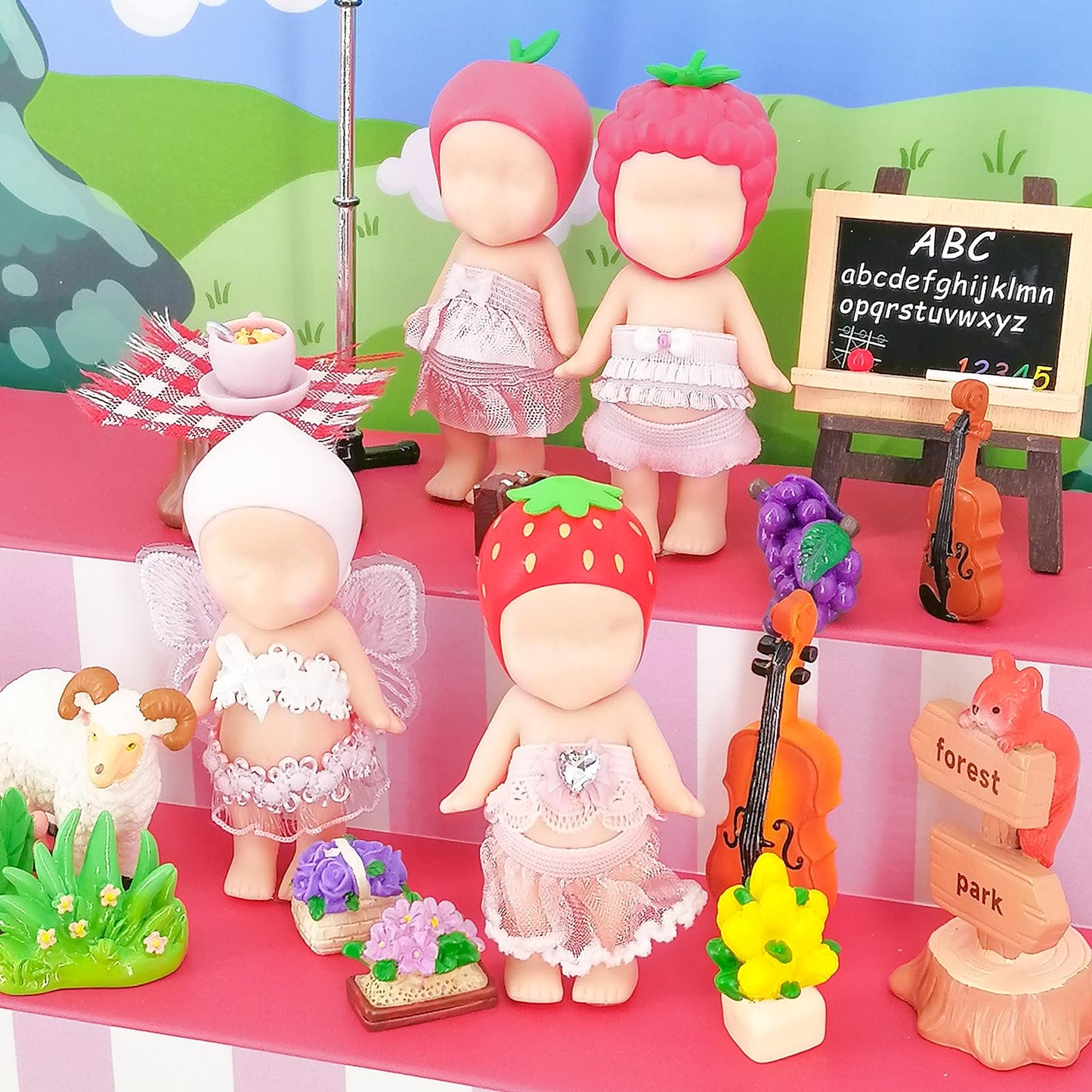 4 Sets Doll Clothes for Sonny Angel 3" Collectible Dolls – Cherry Blossom Tops & Skirts for Display, Decoration & Collectors